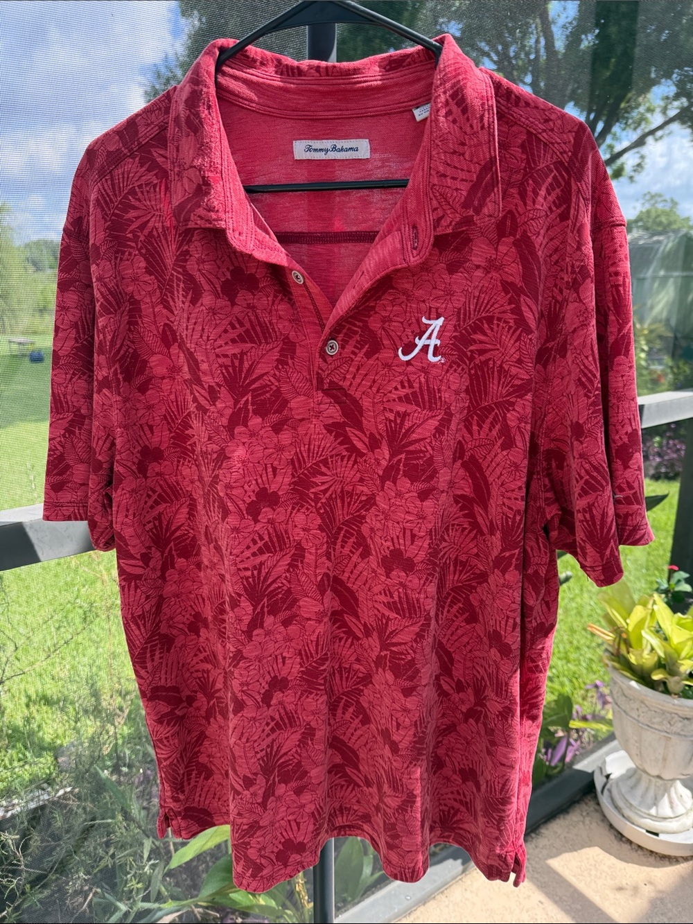 Tommy Bahama Crimson Floral Polo with Alabama 'A' Embroidery